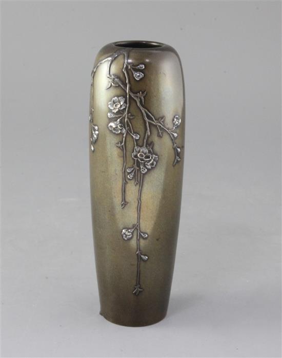 A Japanese silver overlaid bronze vase, Hattori, height 20cm
